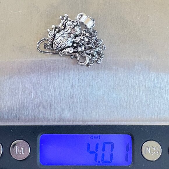 VTG Solid Sterling Silver 925 Textured Frog Pendant Necklace Size 18" Length - Picture 13 of 13